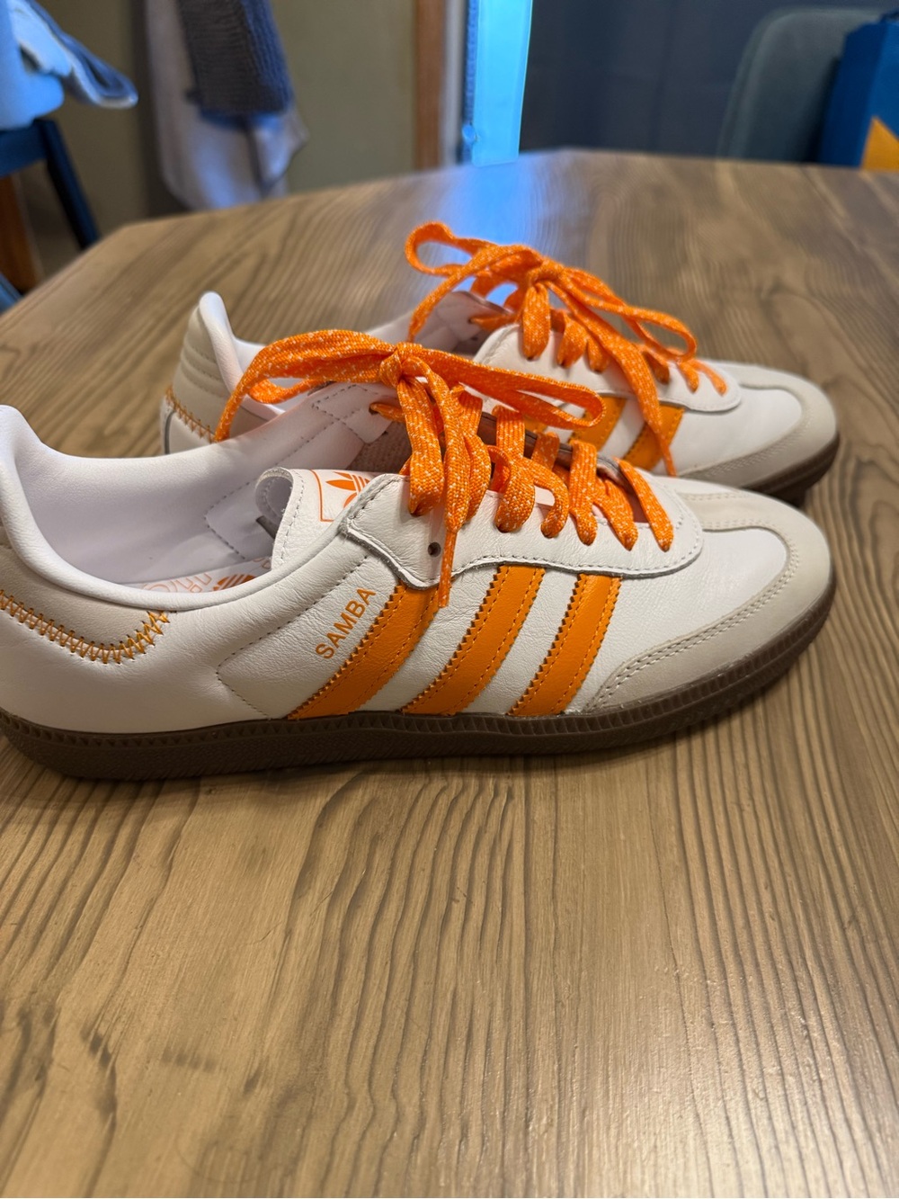 adidas Samba Sneakers in White and Orange with Gum Sole
